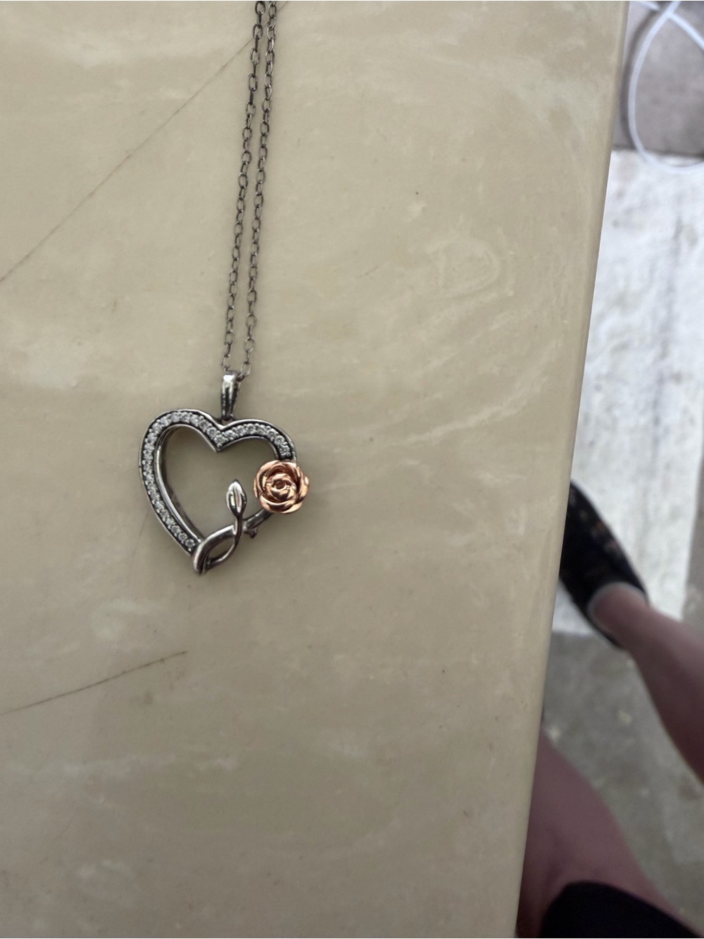 Zales disney enchanted collection Belle Rose Accent necklace silver & rose gold